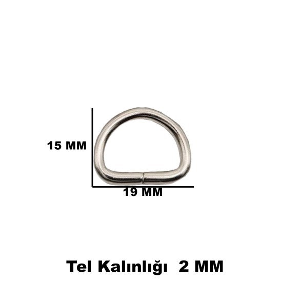 Anahtarlık Montaj Halkası D Çanta Bağlantı Halkası 19x15 MM (100 Adet)  Gümüş