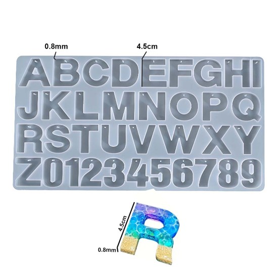 Epoksi Silikon Kalıp Düz Büyük Delikli Harfler ve Rakamlar Kalıbı 36 Lı