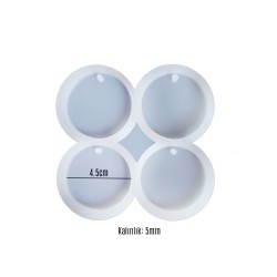 Epoksi Silikon Kalıp Delikli Yuvarlak Anahtarlık Kolye Kalıbı 4 Lü