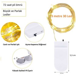 Peri Led Işık|ince Pil Yataklı  Gün Işığı Tel Şerit Led Kendinden Pilli (1,5 Metre)