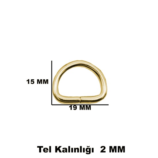 Anahtarlık Montaj Halkası D Çanta Bağlantı Halkası 19x15 MM (100 Adet)  Gold